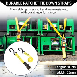 Hihaha Ratchet Tie Down Straps/Heavy Duty Tensioning Belts Motorcycle Trailer Trucks Cargo/Adjustable 800kg 1"x 10' / 1 Set Yellow