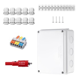 FINELYCR Waterproof Junction Box, 150 x 110 x 70 mm, IP65 Waterproof Junction Box, Surface-Mounted, White, with Clamps and Mounting Material, for Diameter 6-12 mm Cable