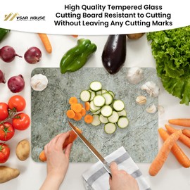 VSAR House Tempered Glass Cutting Board for Kitchen, 16"x12" Glass Cutting Board with Design, Anti-Slip Feet, Dishwasher Safe, Heat Resistant, Scratch Resistant, Brown