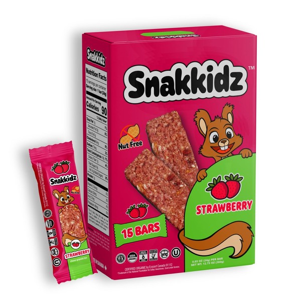 Snakkidz Organic Strawberry Chewy Granola Bar, 15 Count (0.85oz Each),
