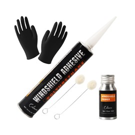 Calvana Urethane Windshield Adhesive 310ml, Automotive Polyurethane Sealant, Car Glass Chip & Crack Repair Kit with 1 windshiel Primer, 1 Pair Gloves, 2 Applicator Sticks, Quick Curing, Black