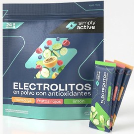 Electrolitos en Polvo - Simply Active Mixpack 24 Pack Electrolitos Hidratación Rápida Suero Oral con Zinc, Antioxidantes y Magnesio, Potasio, Calcio y Sodio Sin Azucar Añadido