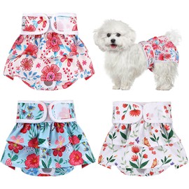 SlowTon Pañales Lavables para Perros Hembra sin Fugas, 3 Piezas Cómodos Pañales Súper Absorbentes y Reutilizables con Cierre Ajustable para Perros en Celo, Micción por Incontinencia (Flor Rosa, S)