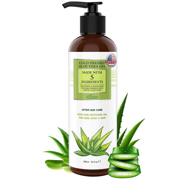 Divine Derriere Aloe Vera Gel Made With Cold Pressed Organic Aloe - After Sun Care Sunburn treatment for Face, Body and Hair (12oz)