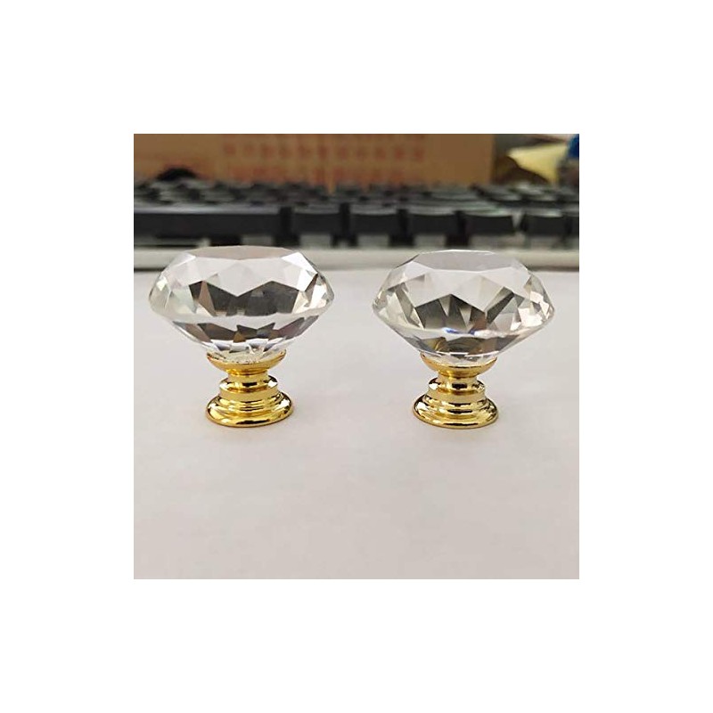 30mm Crystal Glass Door Knobs Diamond Cut Drawer Pull Handles