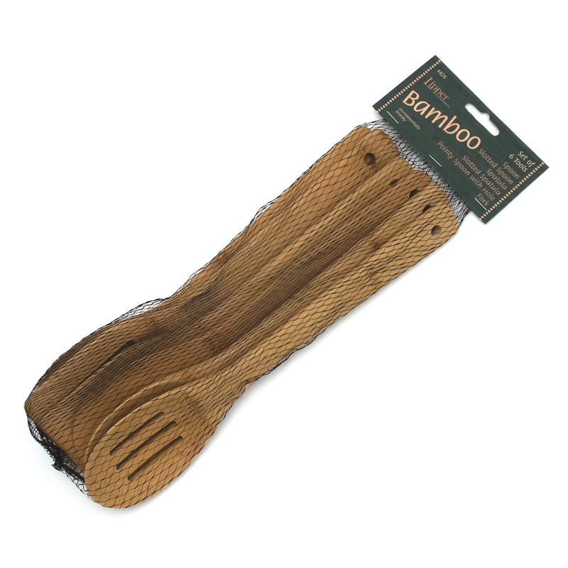Lipper International 826 Bamboo Wood Kitchen Tools in Mesh Bag,