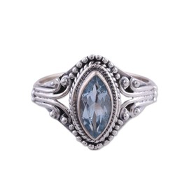 NOVICA Artisan Crafted Sterling Silver Blue Topaz Cocktail Ring | Snorkel Riverside Single Stone | Blue Birthstone | Combination Finish | Lead & Nickel Free | 'Morning Luxury' 0.6" L x 0.8" W x 0.2" H