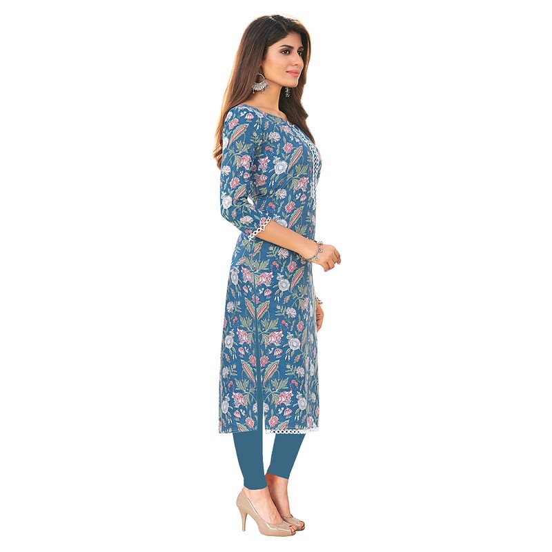 Miraan Cotton Readymade Kurti Mujer, Azul, M