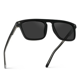 WearMe Pro Bold Geometric Flat Top Key Hole Design Polarized Acetate Sunglasses Frame for Men (Matte Black Frame/Black Lens)