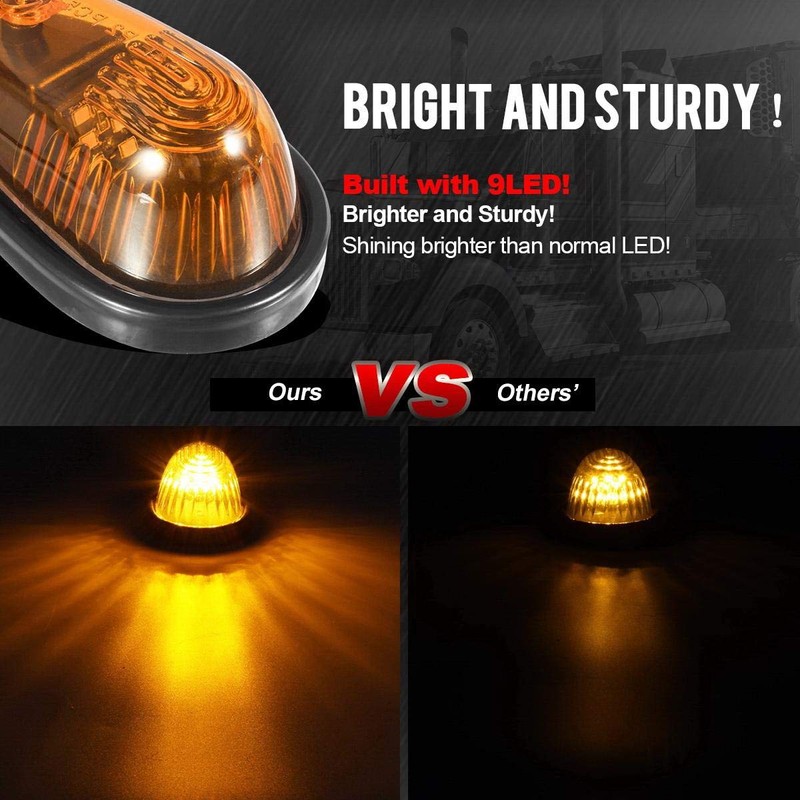 Partsam Amber Teardrop Cab Light 9LED Cab Marker Light 5pcs