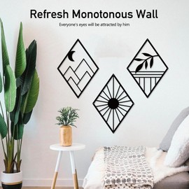 Sokurdeg Boho Metal Minimalist Geometry Wall Art, Black Bohemian Line Metal Art Wall Decor, Modern Abstract Wall Art for Bedroom Bathroom Living Room (3 Pack, 12 x 17 in)