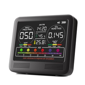 16-in-1 Professional Indoor Air Quality Monitor Indoor PM2.5/PM10/CO2,Temperature,Formaldehyde Detector,Humidity TVOC,Time Display with 7 AQI Beep Alarms Air Quality Tester,for Home&Office (Jet black)
