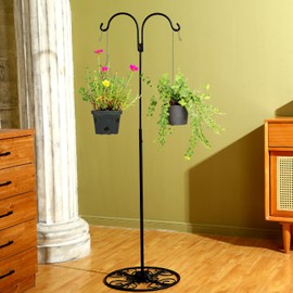 Blulu 34-55 Inch Adjustable Black Iron Shepherds Hook Outdoor and Indoor Shepherd Hook Stand Wind Chime Stand with Base for Wedding Event and Home (Artsy)