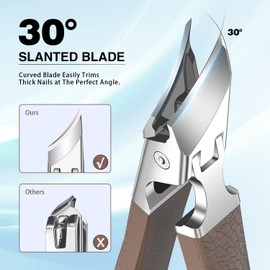 Eagle Beak Slanted Nail Clippers for Thick & Ingrown Toenails, Wide Jaw Opening Anti-Splash Angled Toenail Cutter with Curved Blade, Cuticle Clippers for Seniors, 3-Piece Set with Case