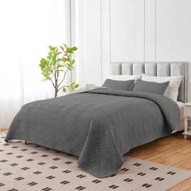 U-NICE HOME 3-Piece Quilt Set Full/Queen Size for All Season with Pillow Shams, Reversible Bedspread/Coverlet/Bedding Decor-Soft, Lightweight, Dark Grey/Light Grey