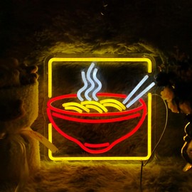 Ramen Neon Sign Dimmable Noodle Neon Sign for Japanese Restaurant Kitchen Living Room Bed Room Ramen Shop Wall Decoration(12 * 12.8in)