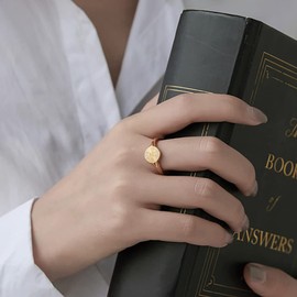 MYNENEY Gold plating high polished Stainless Steel stackable Wedding rings for women ins jewelry gift (Gold, 4)