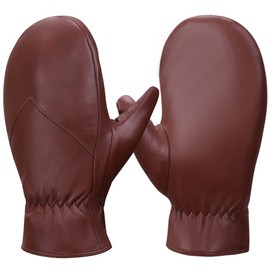 MGGMOKAY Men's Winter Warm Real Leather Sheepskin Gloves, Cognac