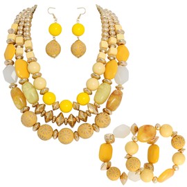 Bocar 3 Layer Chunky Statement Beaded Necklace Earrings Bracelet Set, Fashion Multi Layer Women Collar Necklace Jewelry Set, Standard, Acrylic, No Gemstone