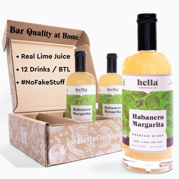 Hella Cocktail Co. Habanero Margarita Premium Cocktail Mixers, 750ml (3 Bottle Set) - Made with All Natural Ingredients, Real Lime Juice and Habanero Pepper