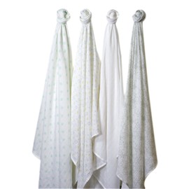 SwaddleDesigns Cotton Muslin Swaddle Blankets, Set of 4, Goodnight Starshine , 46x46 Inch