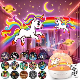 Pikoy Unicorn Toys for Girls Gifts, 15 Films+15 Lullaby Sound Machine for Kids Night Light Projector, Remote+Rechargeable Night Light for Kids Gifts, 360 °Rotation Princess Mermaid Toddler Girl Toys