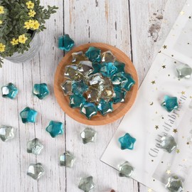 LUEYAO Star Glass Vase Filler Decorative Stars Shape Premium Glass Beads for Vases Gems Aquarium Pebbles Decorative Table Scatter Decor Blue Clear 1.3 LB 40 PCS