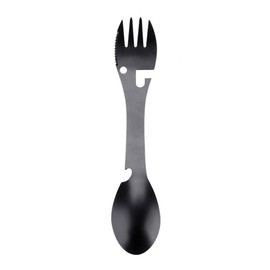 Tenedor de cuchara para acampar, cuchillo multifunción portátil 5 en 1, cuchara, tenedor, abrelatas, cortador de dientes de sierra para acampar y Picnic