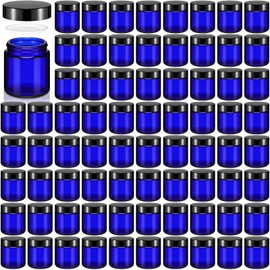 Norme 96 Pcs 4 oz Glass Jars with Lids Leakproof Round Airtight Empty Cosmetic Jars with Inner Liners Lid for Storing Lotions Powder Ointments Candle Making(Black, Blue)