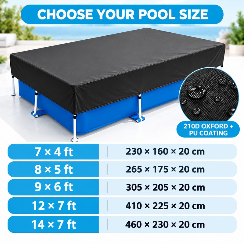 7 x 4 Ft Rectangular Above Ground Pool Cover, 210D