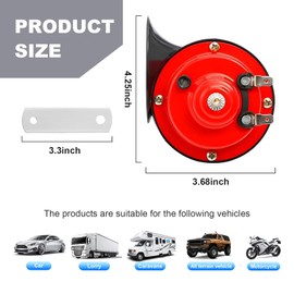300DB Super Loud Car Horn, 12V Waterproof Car Air Electric Snail Horn, Auto High Low Tone Horn Replacement, Universal Accessories for Car, Motorcycle, Truck, Bike, Boat (Red TZ-101)