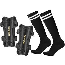 GeekSport Soccer Shin Guards - Youth Sizes Soccer Shin Pads Equipment 4-15 Years Old Girls Boys Toddler Kids Children Teenagers (S - Shin Guards Length 5.7", Black 1 Pack Soccer Shin Guards + Socks)