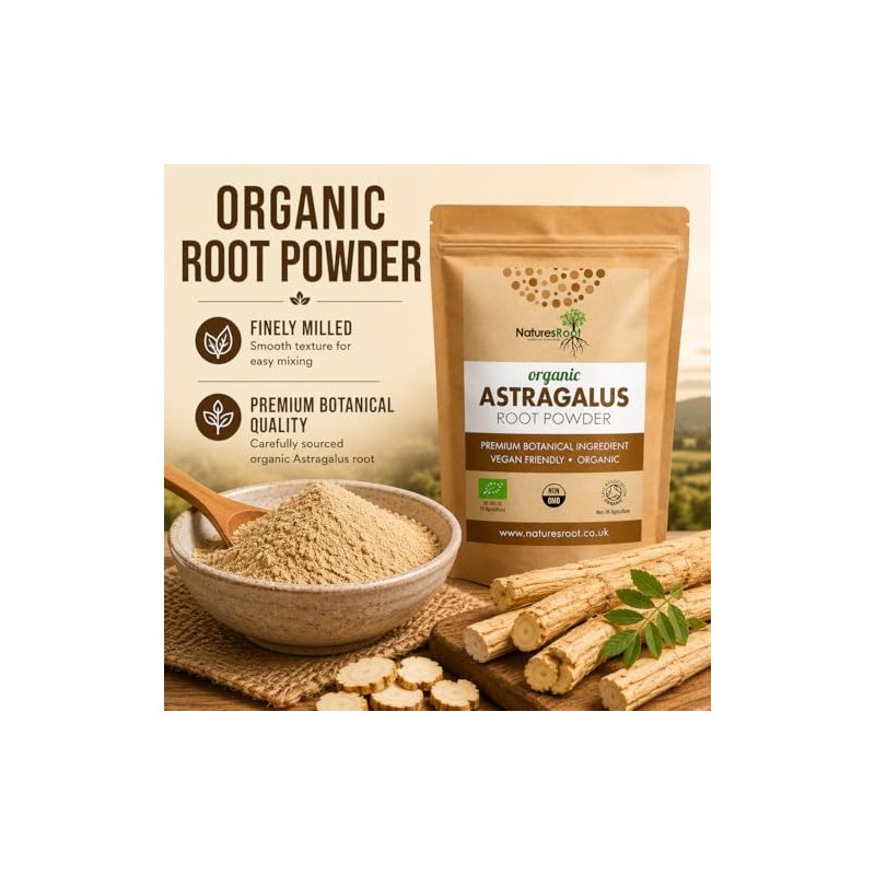 Natures Root Organic Astragalus Root Powder - 500g Herbal Supplement