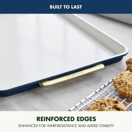 GreenPan Reserve Bakeware 13"x18" Half Baking Sheet Pan, Ceramic Nonstick Baking Pan, PFAS & BPA Free, Gold Handles, Durable Steel, Versatile & Space Saving Ovenware, Freezer to Oven Dish, Oxford Blue
