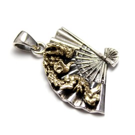 orientalvibrations Oriental Vibration Dragon Fan Silver Pendant, Brass Sterling Silver