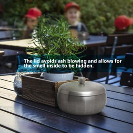 JSVER Ashtray with Lid for Outdoor Use, Windproof Ashtray Made of Stainless Steel, Wind Ashtray with Lid, Portable Storm Ashtray (Silver)