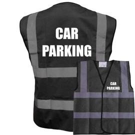 Car Parking Black Hi Vis Viz Safety Vest Waistcoat, Reflective High Visibility Work Wear, Events, large