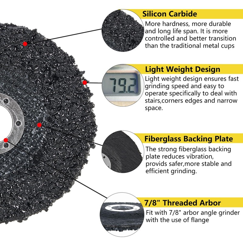 HONGUIS 4.5" x7/8" Silicon Carbide Grinding Disc,3 Pack Cup Grinding