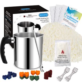 DINGPAI Candle Making Supplies, Complete Soy Candle Making Set Including Candle Make Pouring Pot, Candle Wicks, Wicks Sticker, 3-Hole Candle Wicks Holder, Natural Soy Wax and Spoon