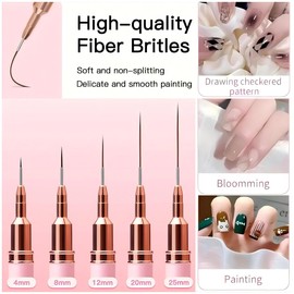 Nail Detail Brush Set with Pink Handle - Professional 5-Size Gel Art Tools for UK Technicians - Detailing/Dotting/Line Drawing (4-25mm) Premium Bristles (pink)