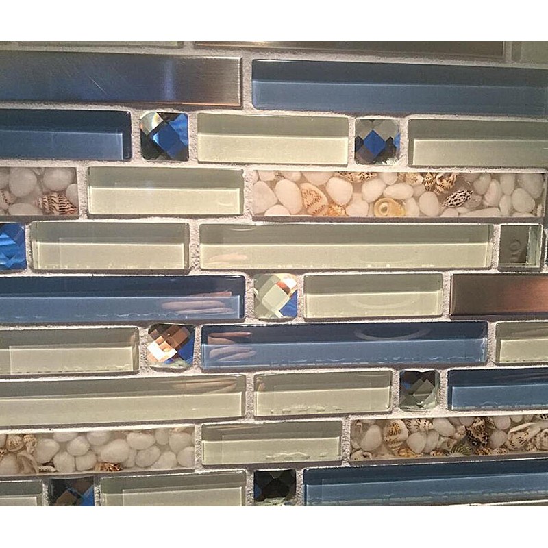 Blujellyfish Beach Style Tile Real Seashell Inside Blue Cream White