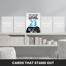 Gamer 23rd Birthday Card for Men - Black & Blue Reached Level 23 Bday Cards for Son, Grandson, Nephew or Brother. Gaming Happy Birthday Card for 23 Year Old Male