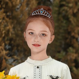 Flyonce Head Crown for Girls, Stunning Rhinestone Crystal Teardrop Crown for Birthday Party Blue