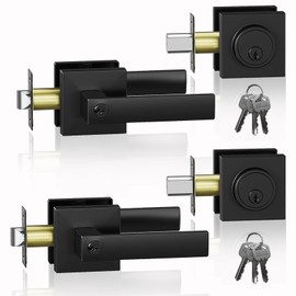 DSJJBLL Exterior Door Handle with Single Cylinder Deadbolt,Front Door Handle and Deadbolt Set,Matte Black Keyed Alike Heavy Duty Door Lever Locksets Right & Left Sided Doors,1 Key 1 Combo