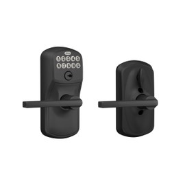 Schlage Plymouth Keypad Entry with Flex-Lock and Latitude LeverKnob, Matte Black, FE595 PLY 622 LAT