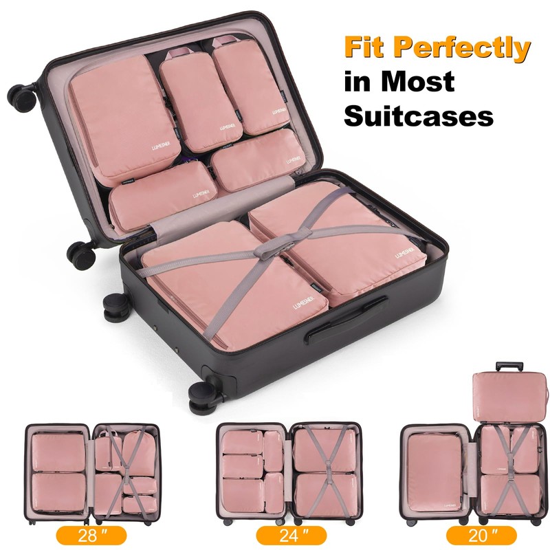 Compression Packing Cubes, Lumesner 8 Set Travel Packing Cubes for