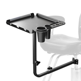 FRBULEQ Salon Tray Attached to Chair Adjustable Hairstylist Tray with Hair Extension Holder and Hair Dryer Holder 360 Rotating Barber Tray for Hairdressing Tools Steel Tattoo Tray
