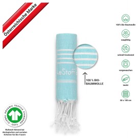 LeStoff Premium Hammam Towel 50 x 100 cm - 100% Organic Cotton, Prewashed, Sustainable, Lightweight, Compact, Absorbent, Quick-Drying, Towel for Bath, Guests, Face, Sports, Travel, Camping (Light