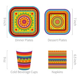 16 Guests Mexican Fiesta Party Supplies 68 Pcs Mexico Cactus Birthday Party Tableware Set Includes Mexican Theme Plates and Napkins Dessert Plates Cups for Mexican Fiesta Birthday Party Decorations