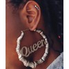 Old English Font Queen Word 9cm Large Bamboo Hoop Earrings